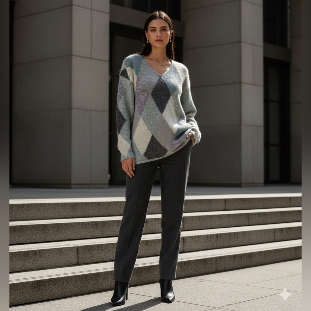 Vintage 90s Vibes! AK America Argyle Mohair Sweater – Size XL (14/16)